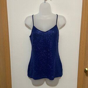 Express Dark Blue Navy Blue Sparkle Sequin Tank Top (Small)